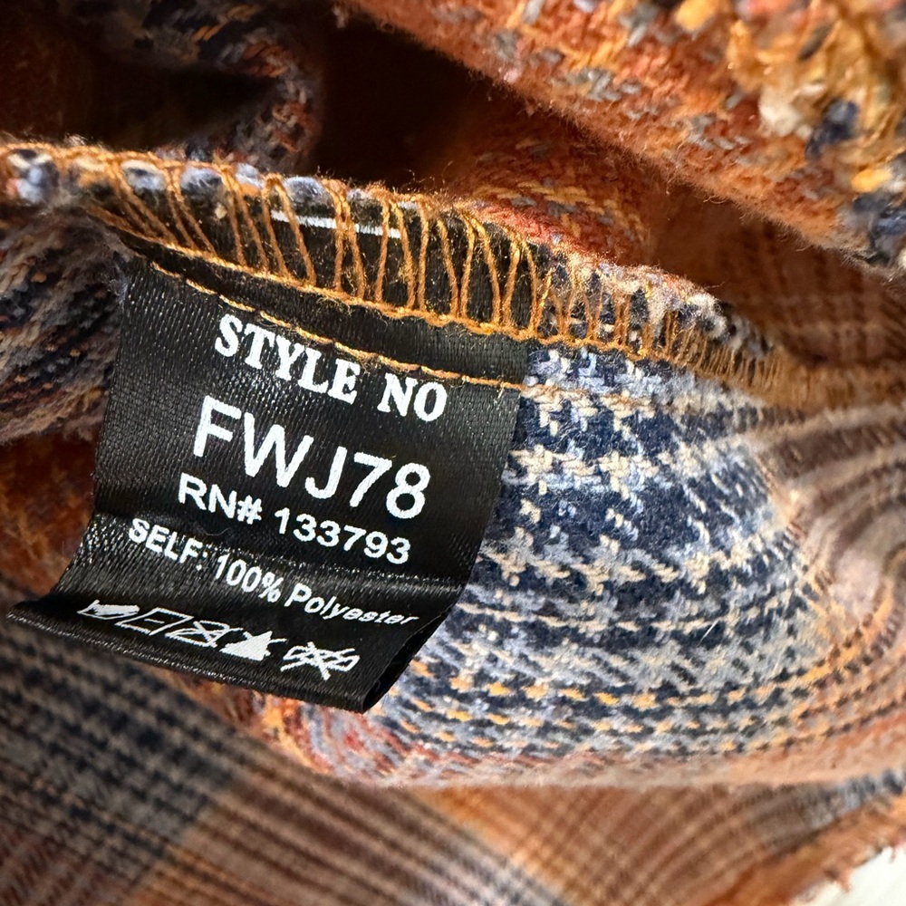 POL Plaid Patchwork Quarter Zip Pullover Orange B… - image 4